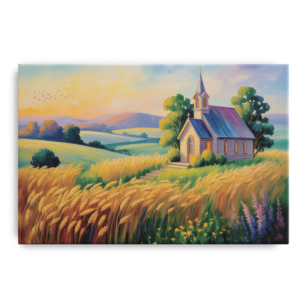 Chapel at Dusk Aesthetic Christian - Canvas Wall Art