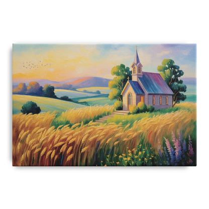 Chapel at Dusk Aesthetic Christian - Canvas Wall Art