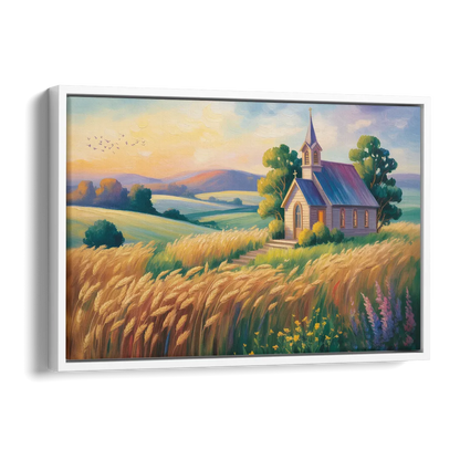 Chapel at Dusk Aesthetic Christian Side - White Canvas Wall Art