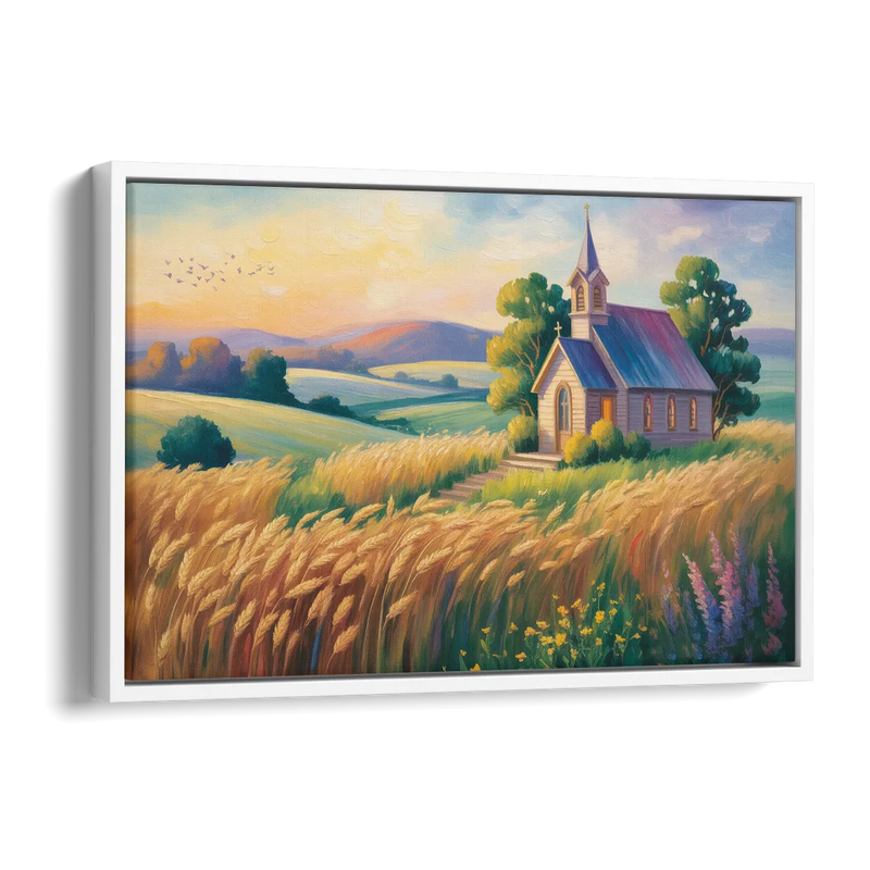 Chapel at Dusk Aesthetic Christian Side - White Canvas Wall Art