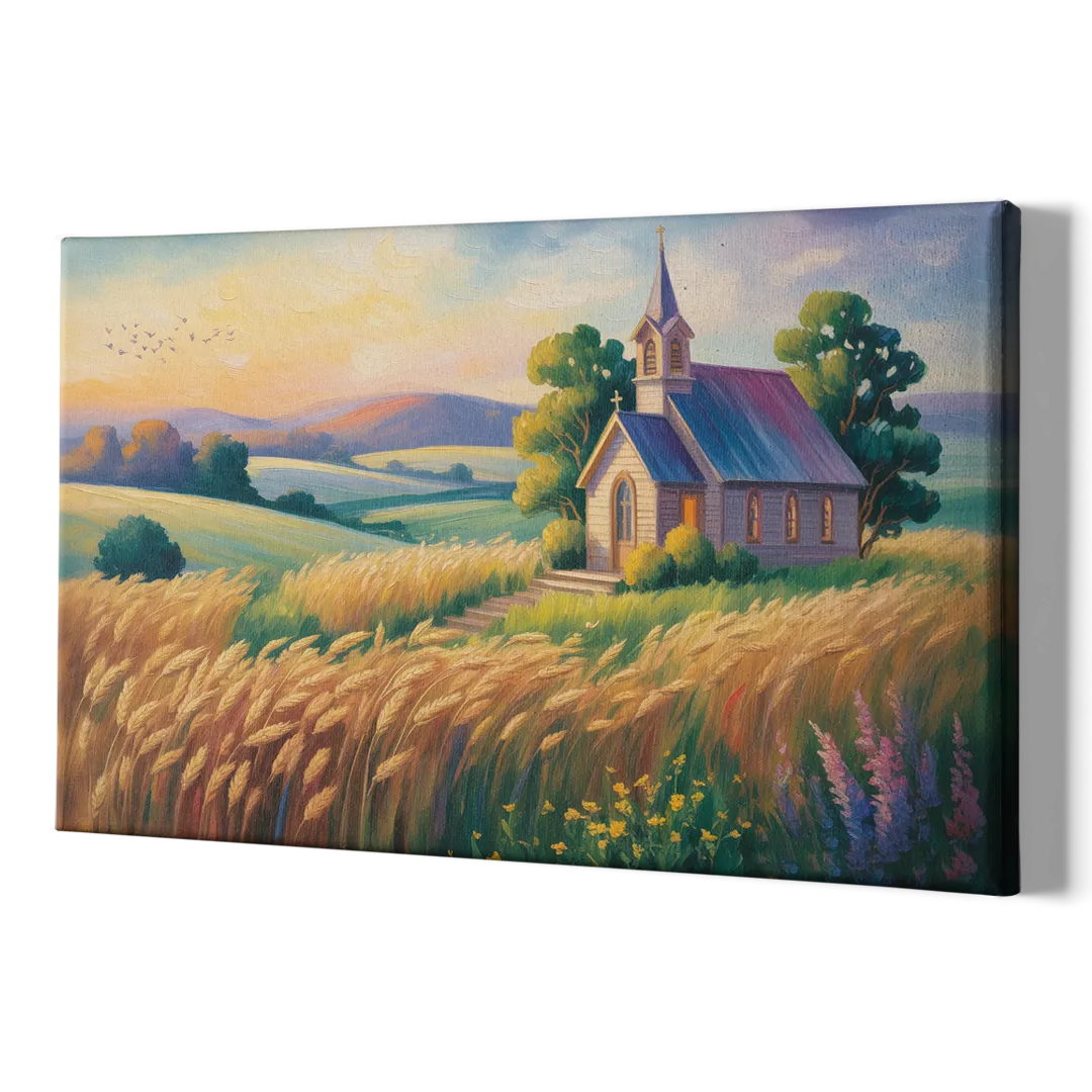 Chapel at Dusk Aesthetic Christian - Canvas Print Art Sides