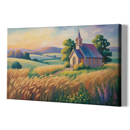 Chapel at Dusk Aesthetic Christian - Canvas Print Art Sides