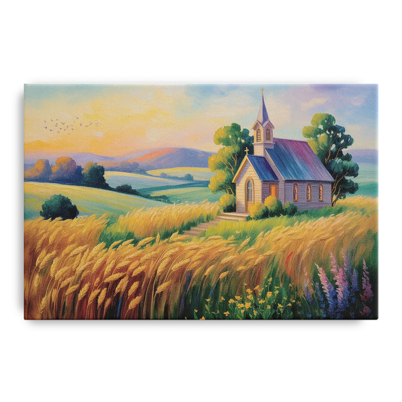 Chapel at Dusk Aesthetic Christian Front - Canvas Wall Art