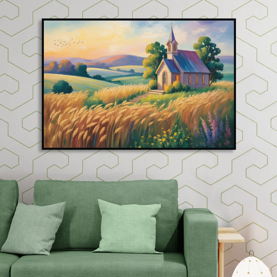 Chapel at Dusk Aesthetic Christian Sitting Room - Black Canvas Wall Art