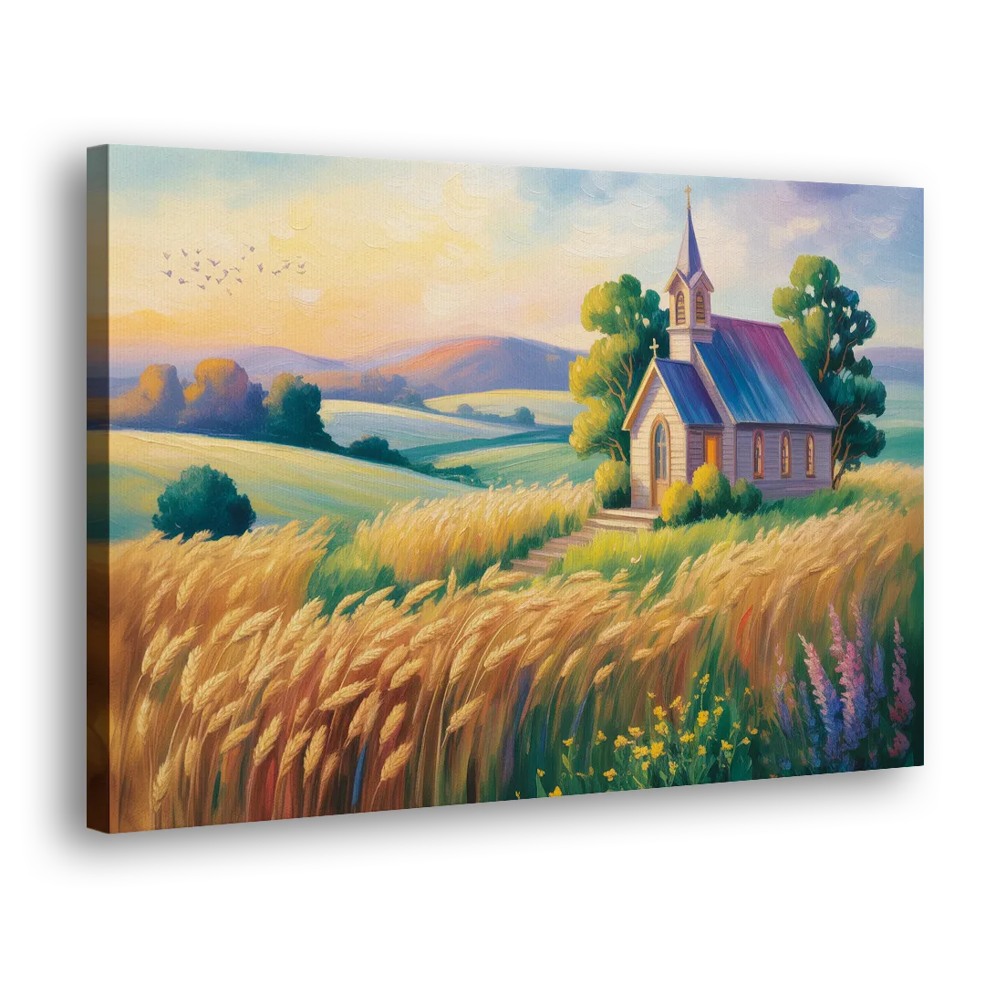 Chapel at Dusk Aesthetic Christian Side - Canvas Wall Art