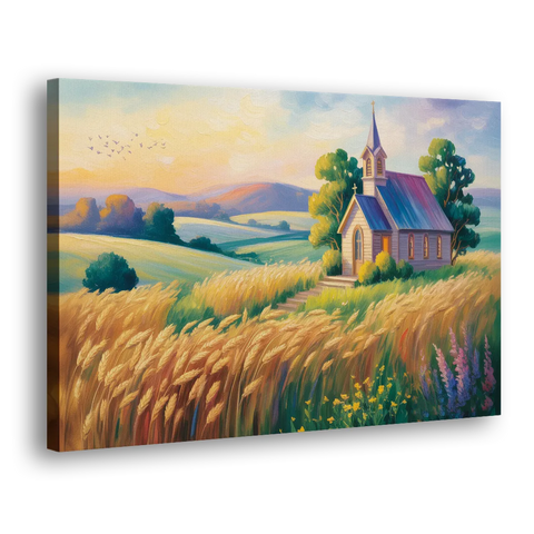 Chapel at Dusk Aesthetic Christian - Canvas Wall Art