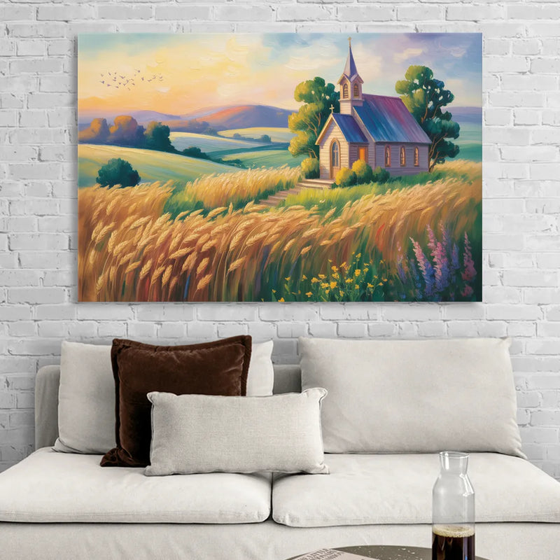 Chapel at Dusk Aesthetic Christian Living Room - Canvas Wall Art