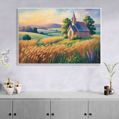 Chapel at Dusk Aesthetic Christian Living Room - White Canvas Wall Art