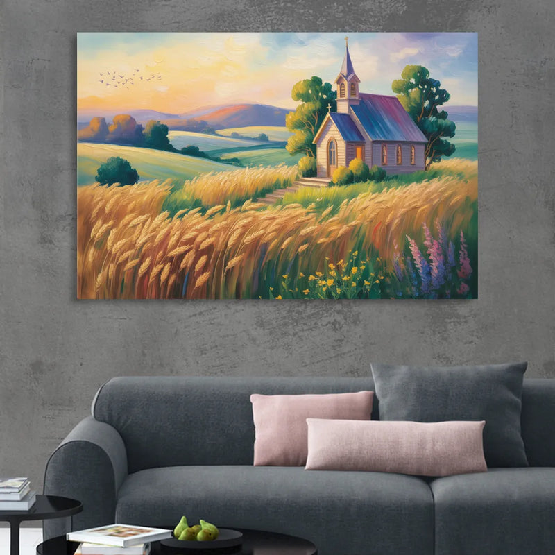 Chapel at Dusk Aesthetic Christian Sitting Room - Canvas Wall Art