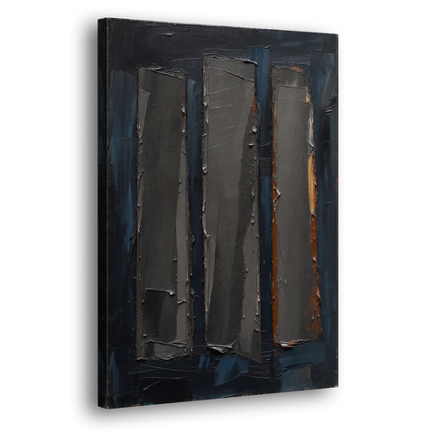 Charcoal Abstract Painting of Three Monoliths - Canvas Wall Art - Side