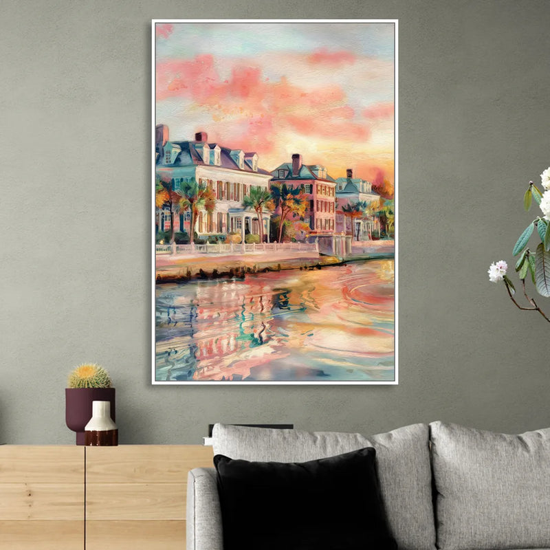 Charleston Battery District Living Room - White Canvas Wall Art