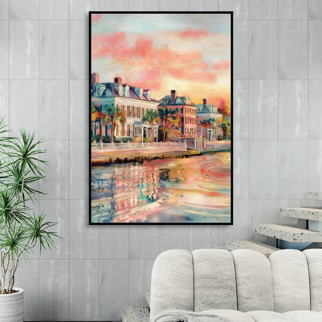 Charleston Battery District Sitting Room - Black Canvas Wall Art