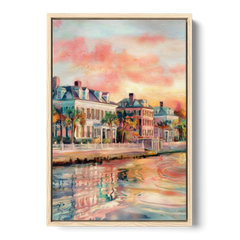 Charleston Battery District - Oak Framed Canvas Wall Art - Front