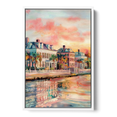 Charleston Battery District - White Framed Canvas Wall Art - Front