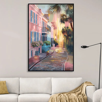Charleston Cobblestone Streets Sitting Room - Black Canvas Wall Art