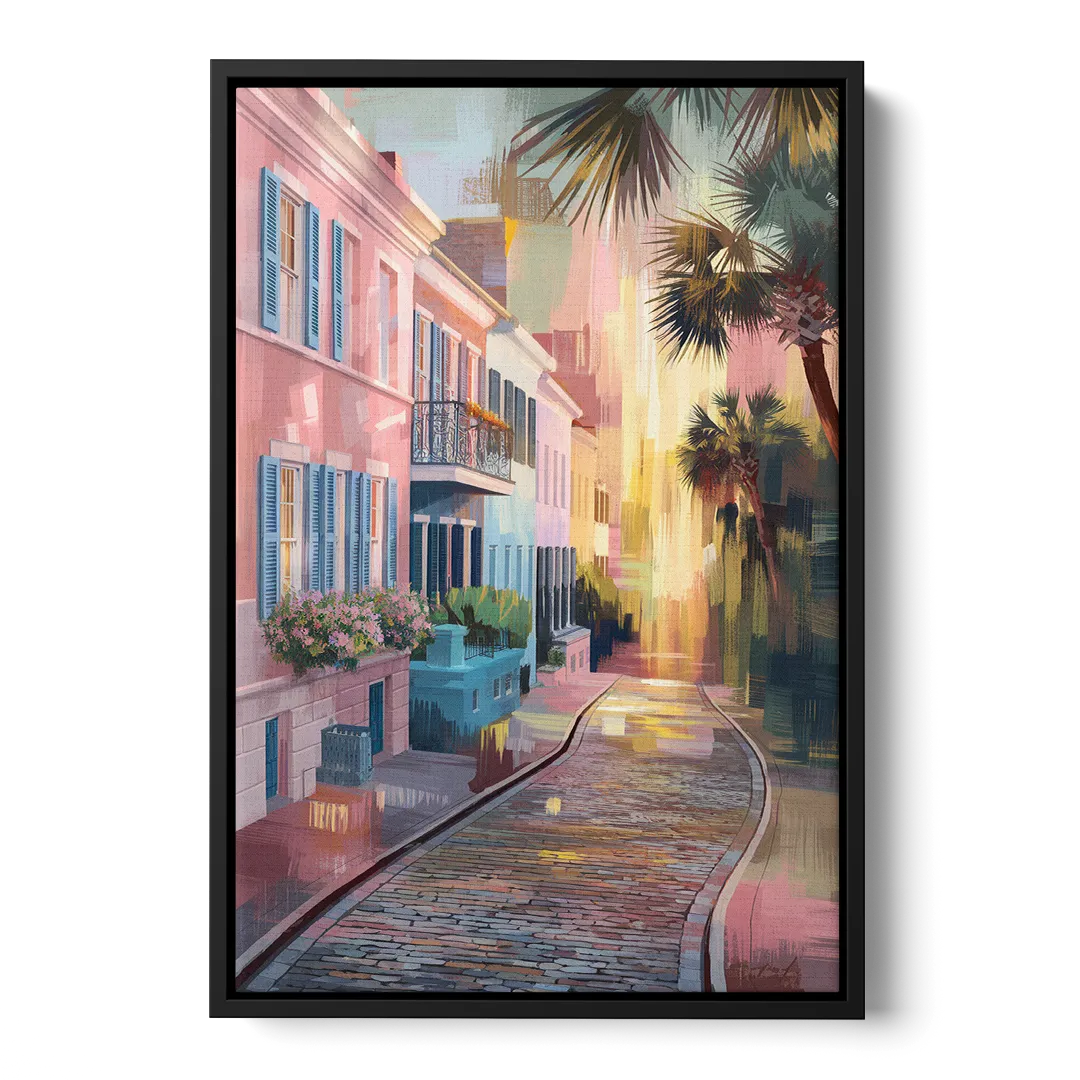 Charleston Cobblestone Streets Front - Black Canvas Wall Art