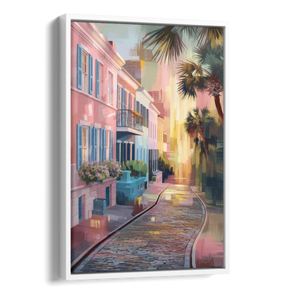 Charleston Cobblestone Streets Side - White Canvas Wall Art