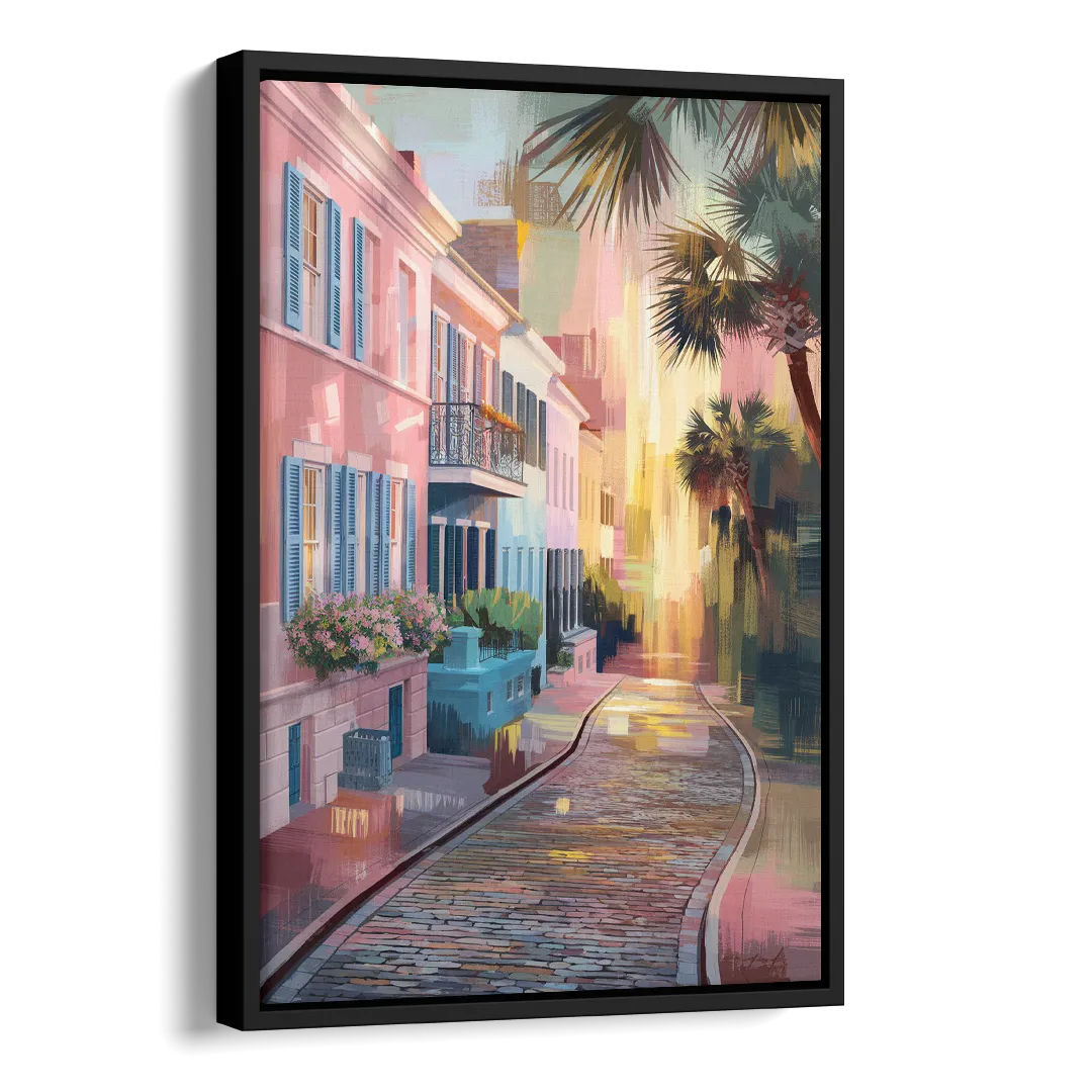 Charleston Cobblestone Streets Side - Black Canvas Wall Art