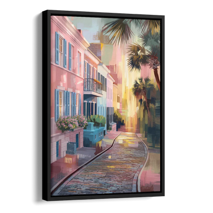 Charleston Cobblestone Streets Side - Black Canvas Wall Art