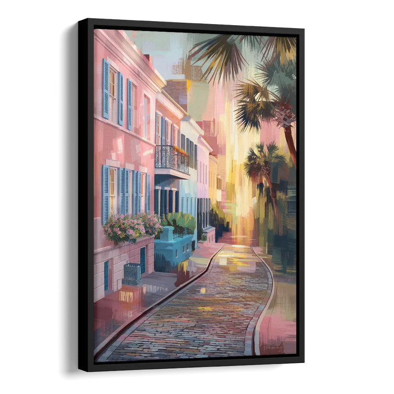 Charleston Cobblestone Streets Side - Black Canvas Wall Art