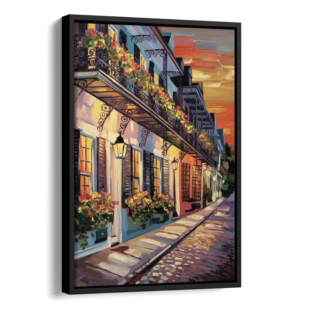 Charleston French Quarter Side - Black Canvas Wall Art