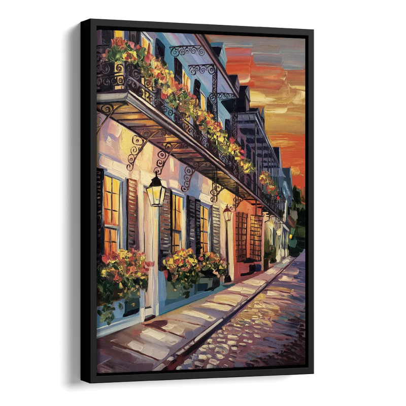 Charleston French Quarter Side - Black Canvas Wall Art