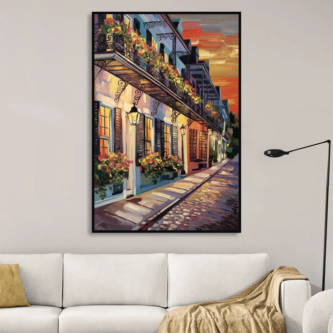 Charleston French Quarter Living Room - Black Canvas Wall Art