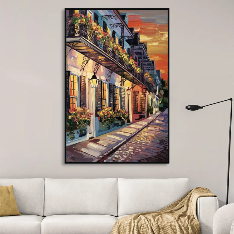 Charleston French Quarter Living Room - Black Canvas Wall Art