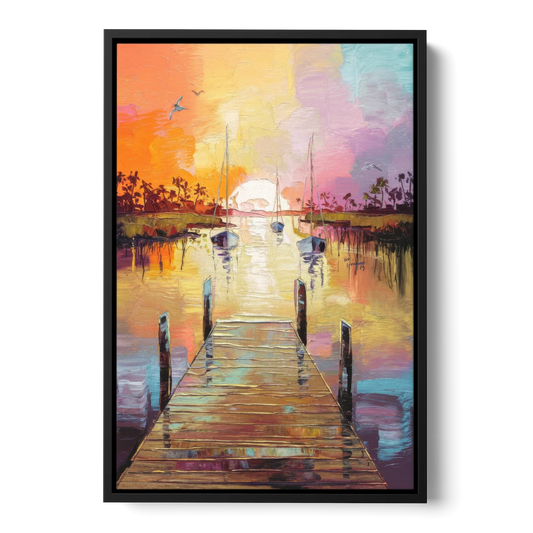 Charleston Harbor at Sunset - Black Framed Canvas Wall Art - Front