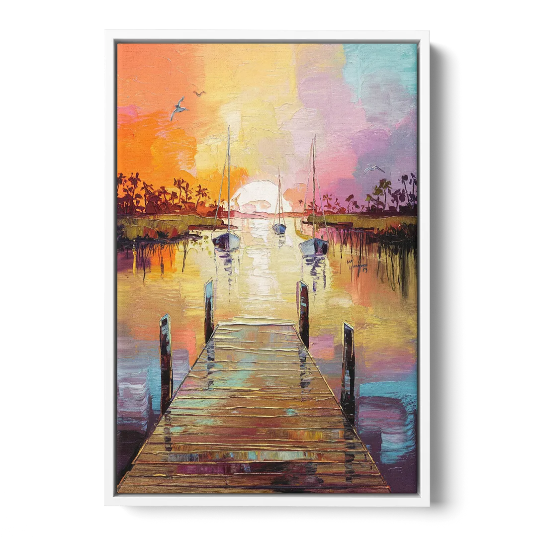 Charleston Harbor at Sunset Front - White Canvas Wall Art