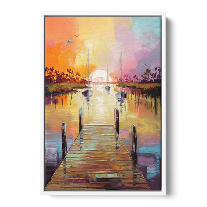 Charleston Harbor at Sunset Front - White Canvas Wall Art