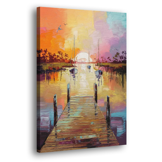 Charleston Harbor at Sunset Side - Canvas Wall Art