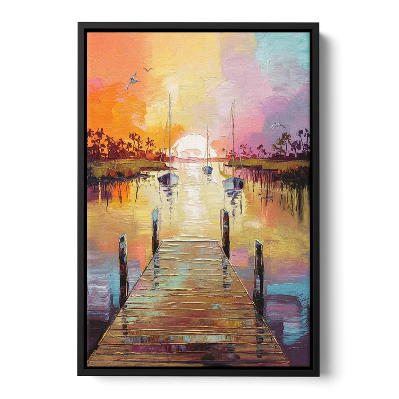 Charleston Harbor at Sunset Front - Black Canvas Wall Art