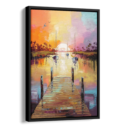 Charleston Harbor at Sunset Side - Black Canvas Wall Art