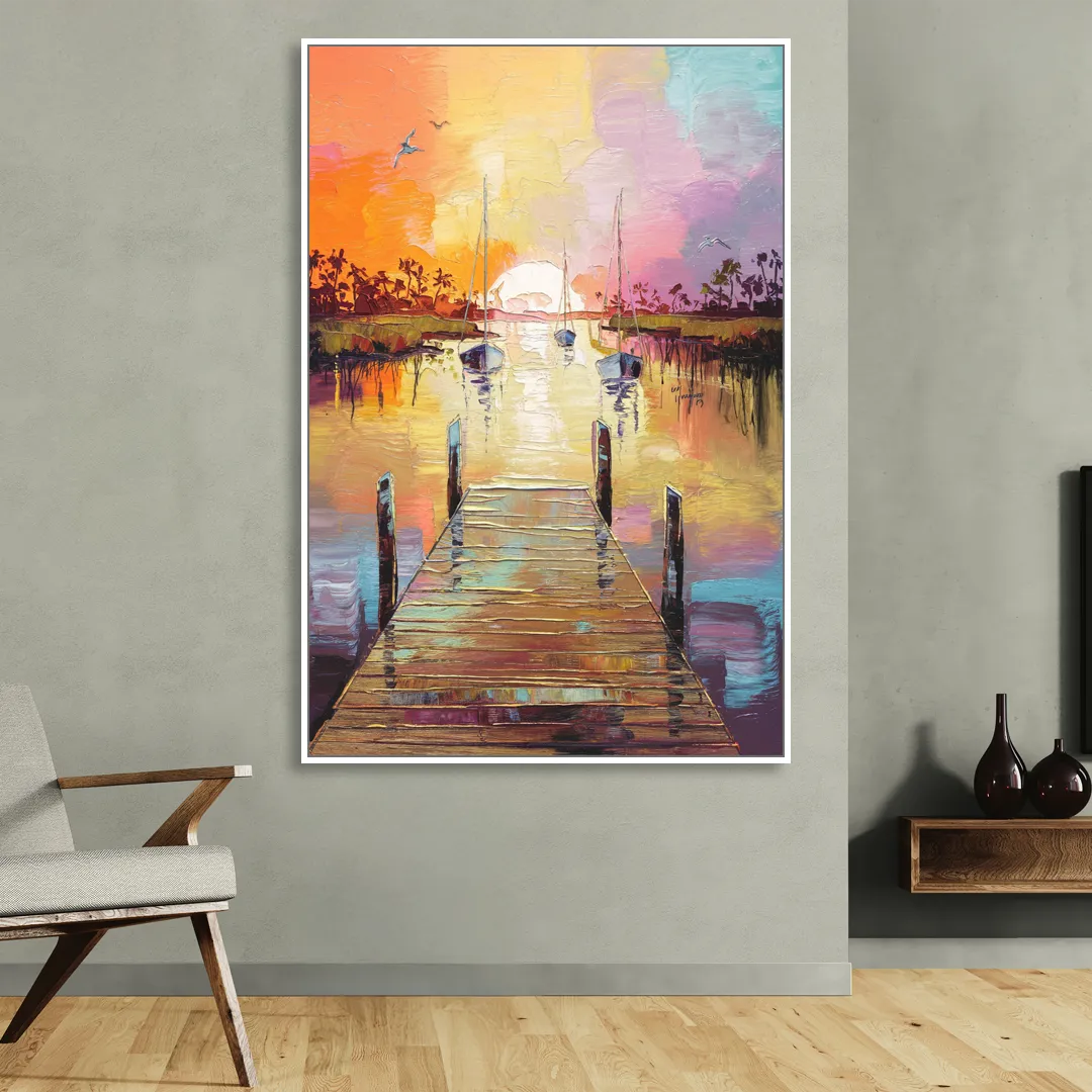 Charleston Harbor at Sunset Sitting Room - White Canvas Wall Art