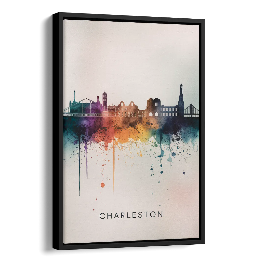 Charleston Historic Skyline Side - Black Canvas Wall Art