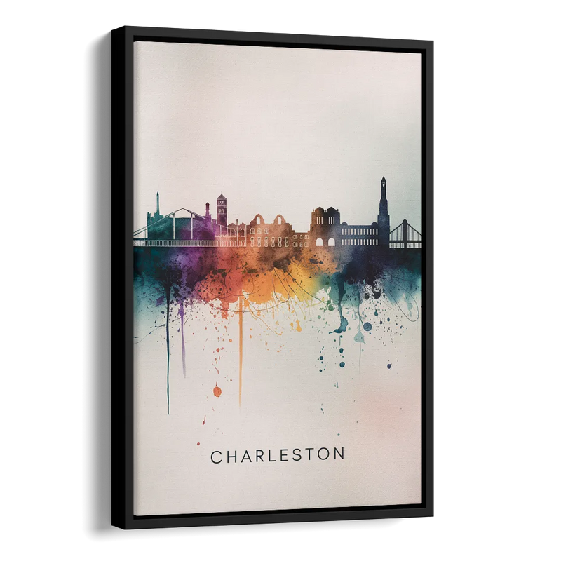Charleston Historic Skyline Side - Black Canvas Wall Art