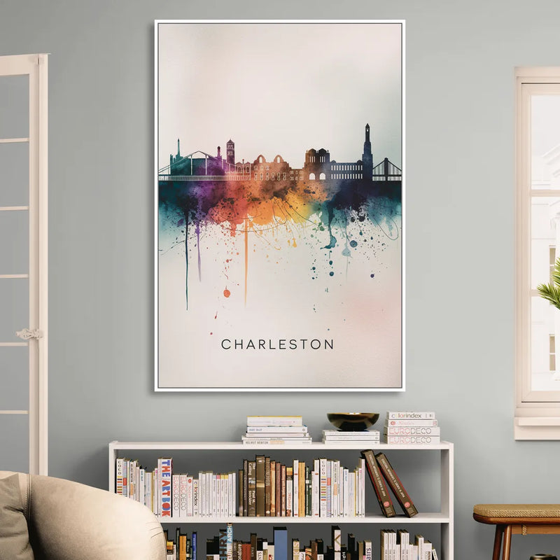 Charleston Historic Skyline Sitting Room - White Canvas Wall Art