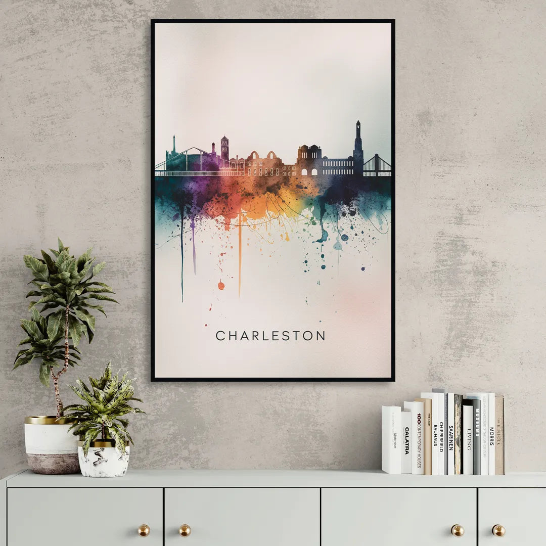 Charleston Historic Skyline Sitting Room - Black Canvas Wall Art