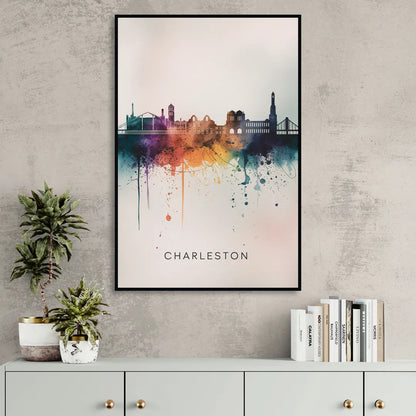 Charleston Historic Skyline Sitting Room - Black Canvas Wall Art