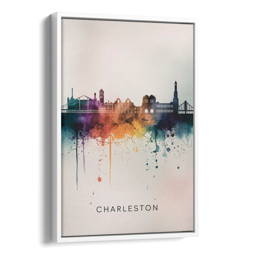 Charleston Historic Skyline Side - White Canvas Wall Art
