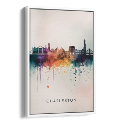 Charleston Historic Skyline Side - White Canvas Wall Art