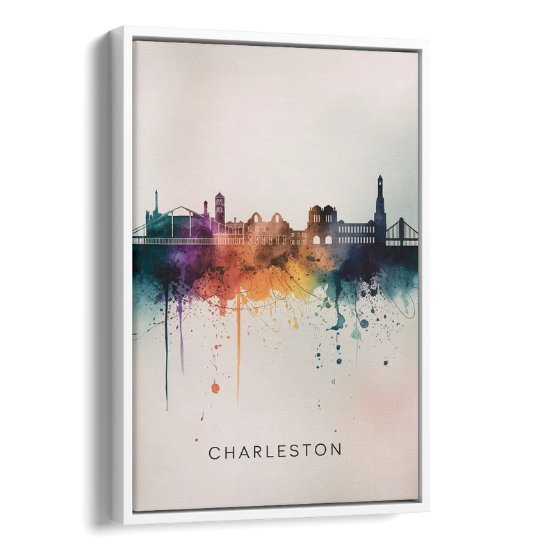 Charleston Historic Skyline Side - White Canvas Wall Art