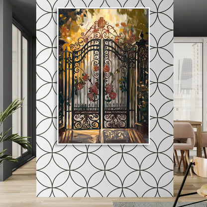 Charleston Iconic Gates Sitting Room - White Canvas Wall Art