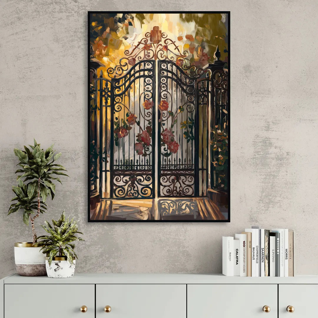 Charleston Iconic Gates Living Room - Black Canvas Wall Art