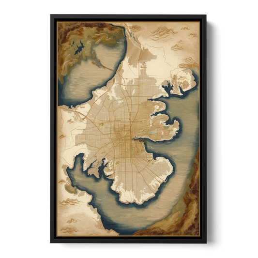 Charleston Map Design - Black Framed Canvas Wall Art - Front