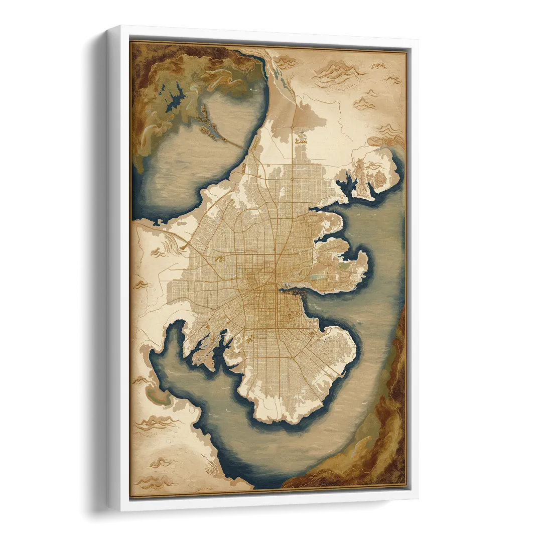 Charleston Map Design Side - White Canvas Wall Art