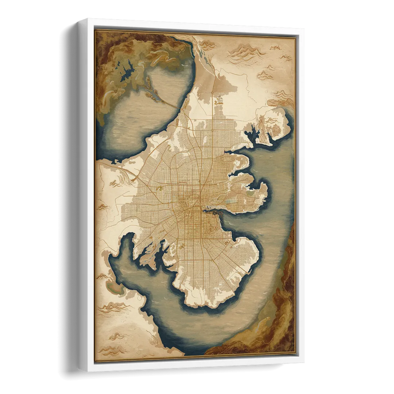 Charleston Map Design Side - White Canvas Wall Art
