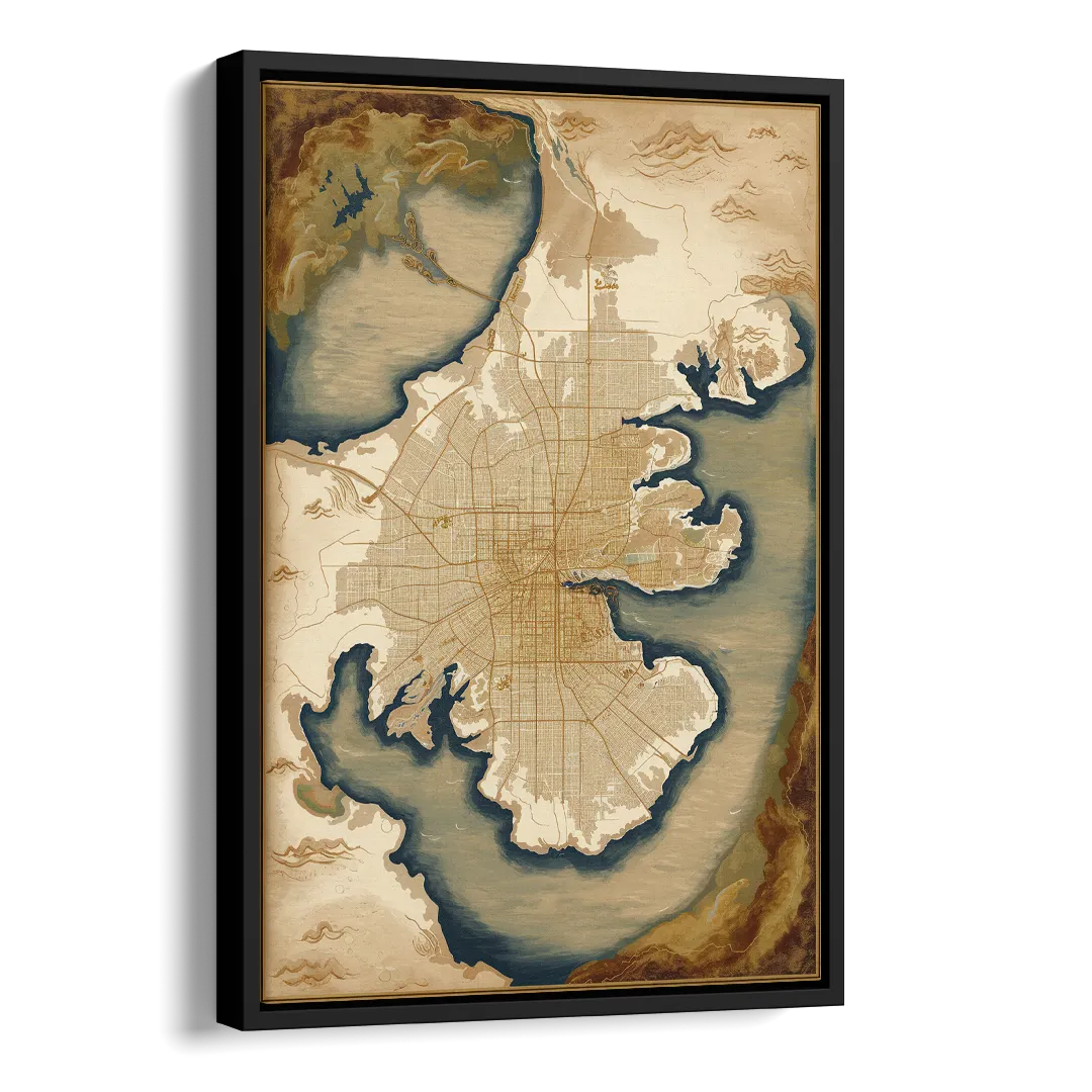 Charleston Map Design Side - Black Canvas Wall Art