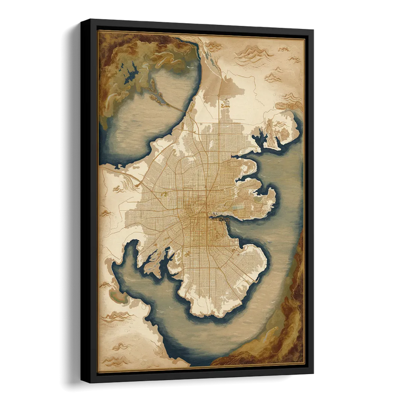 Charleston Map Design Side - Black Canvas Wall Art